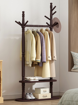 2 vêtements libres modernes résistants en bois de pin de support de cintre de robe de rangée étirent