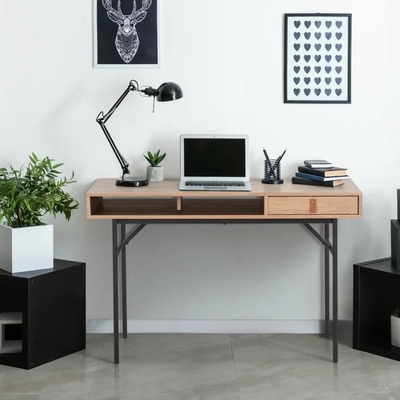 Bureau en bois adapté aux besoins du client d'ordinateur de bureau de placage compact en métal avec des tiroirs