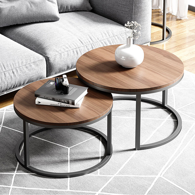 Solide en métal en bois autour des tables basses circulaires d'emboîtement pour Sofa BedSide