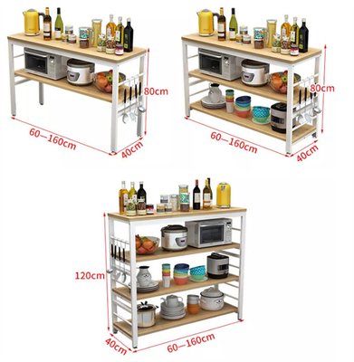 Rangée de l'organisateur 2 de partie supérieure du comptoir de support à micro-ondes de boulangers de cuisine en bois en métal