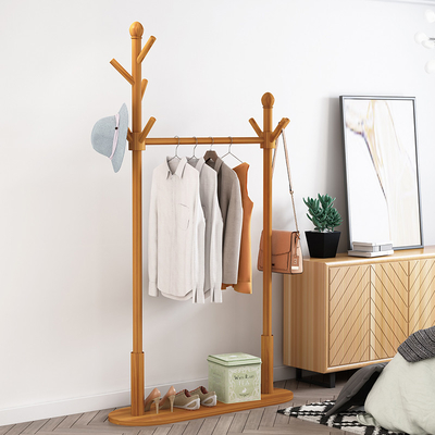 Support en bois de cintre de manteau en bambou multifonctionnel bipolaire