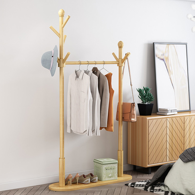 Support en bois de cintre de manteau en bambou multifonctionnel bipolaire