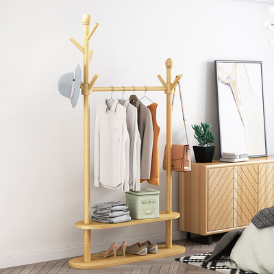 Support en bambou de cintre de tissu de manteau de bureau de Roydom avec des étagères