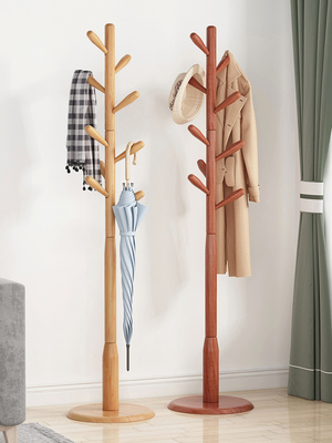 Bois de pin de support de cintre de support d'arbre de manteau de chapeau de vêtement d'ODM avec 8 crochets