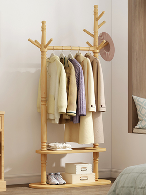2 vêtements libres modernes résistants en bois de pin de support de cintre de robe de rangée étirent