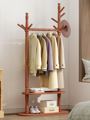 2 vêtements libres modernes résistants en bois de pin de support de cintre de robe de rangée étirent