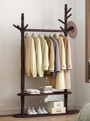 Plancher simple d'intérieur de support de cintre de support de manteau de double couche d'OEM tenant le bois solide