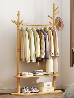 Plancher simple d'intérieur de support de cintre de support de manteau de double couche d'OEM tenant le bois solide