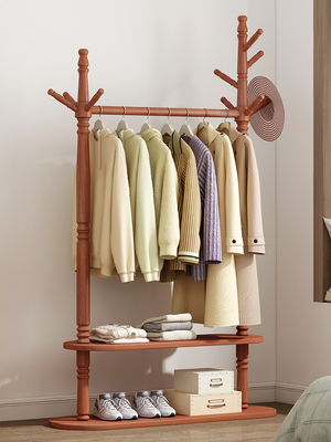 Plancher simple d'intérieur de support de cintre de support de manteau de double couche d'OEM tenant le bois solide
