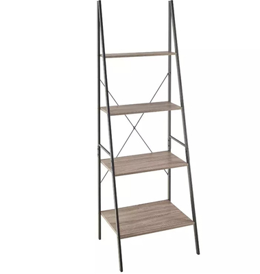 Support en bois de stockage en métal de 4 rangées et d'étagère d'échelle d'étagères à livres en bois