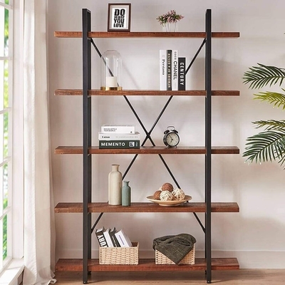 Étagères à livres en bois solides en métal industriel adapté aux besoins du client de 5 rangées et de bibliothèque en bois