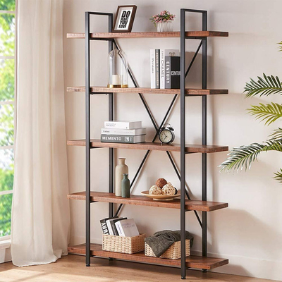 Étagères à livres en bois solides en métal industriel adapté aux besoins du client de 5 rangées et de bibliothèque en bois