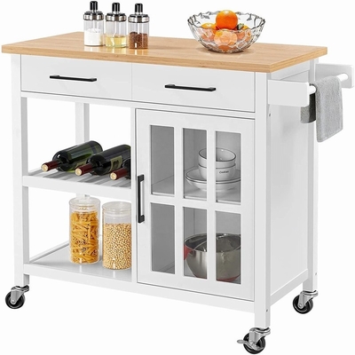 Chariot de chariot à île de cuisine de dessus de forces de défense principale avec des Cabinets d'étagères de stockage ouvert