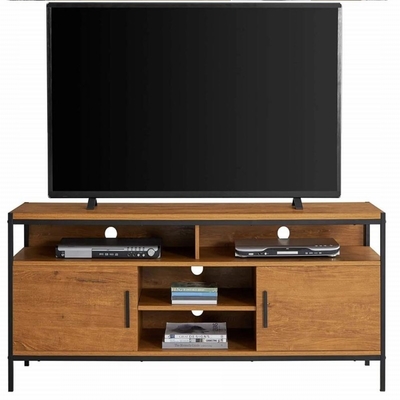 Support rustique du chêne TV de Brown de Cabinet de console du cadre TV en métal avec deux portes