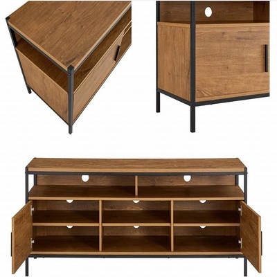 Support rustique du chêne TV de Brown de Cabinet de console du cadre TV en métal avec deux portes