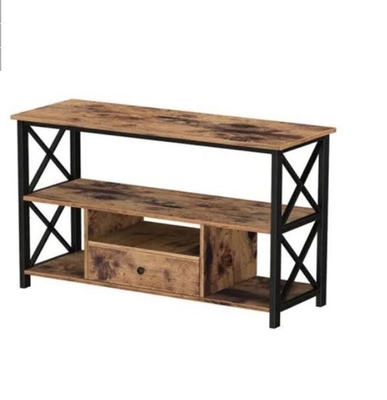 Cabinet repris rustique de console en bois TV d'OEM avec du fer noir 2 tiroirs