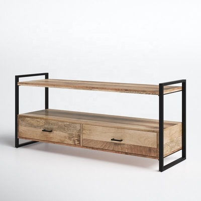 Buffet industriel de Cabinet de support de pouce TV en bois 50 en métal d'ODM avec deux tiroirs