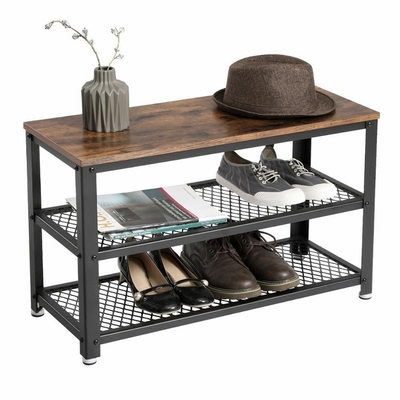 Banc en bois de support de chaussure de rangée du bambou 2 d'entrée de cadre en métal avec Seat
