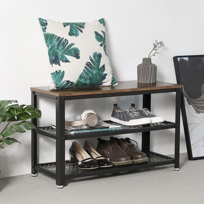 Banc en bois de support de chaussure de rangée du bambou 2 d'entrée de cadre en métal avec Seat
