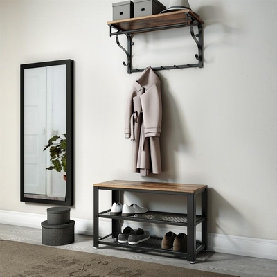 Banc en bois de support de chaussure de rangée du bambou 2 d'entrée de cadre en métal avec Seat