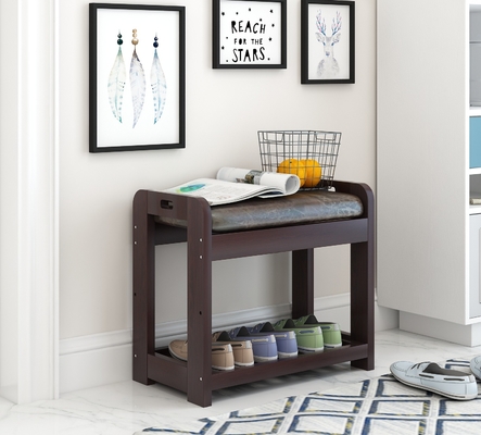 Banc en bois de chaussure d'entrée d'OEM petit avec la rangée du coussin 2