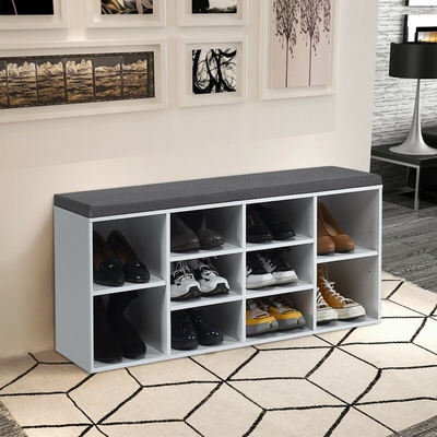 Banc en bois de stockage de chaussure de couloir de Cubby de 2 rangées avec la fente du coussin 10