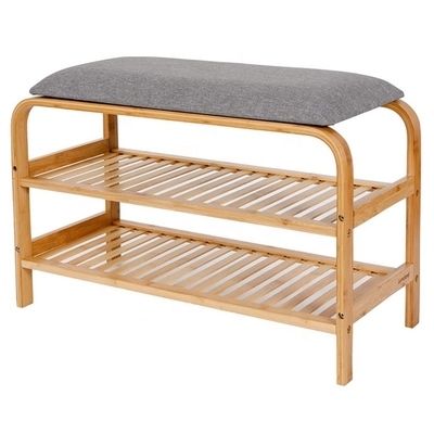 Banc en bambou écologique de stockage de chaussure d'entrée de meubles de support de chaussure avec le coussin