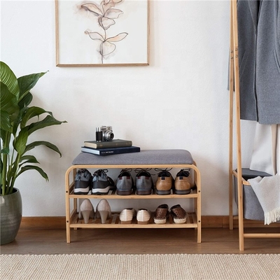 Banc en bambou écologique de stockage de chaussure d'entrée de meubles de support de chaussure avec le coussin