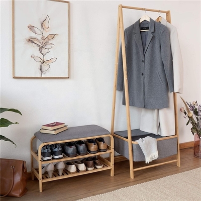 Banc en bambou écologique de stockage de chaussure d'entrée de meubles de support de chaussure avec le coussin