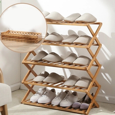 Rangée en bambou en bois pliable des meubles 3 de support de chaussure de panneau