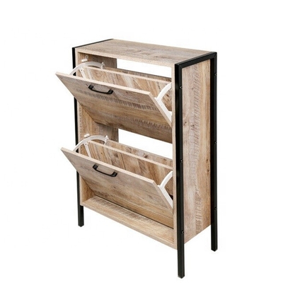 Support étroit en bois industriel de chaussure d'entrée de Cabinet de chaussure en métal pour des rangées de la maison 2
