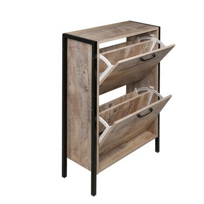 Support étroit en bois industriel de chaussure d'entrée de Cabinet de chaussure en métal pour des rangées de la maison 2
