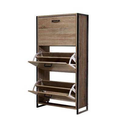 Organisateur en bois Cabinet For Home de Flip Down Shoe Rack Furniture de 3 rangées de forces de défense principale