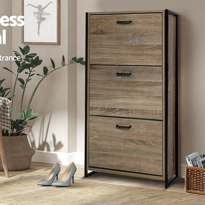 Organisateur en bois Cabinet For Home de Flip Down Shoe Rack Furniture de 3 rangées de forces de défense principale