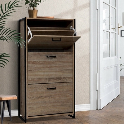 Organisateur en bois Cabinet For Home de Flip Down Shoe Rack Furniture de 3 rangées de forces de défense principale