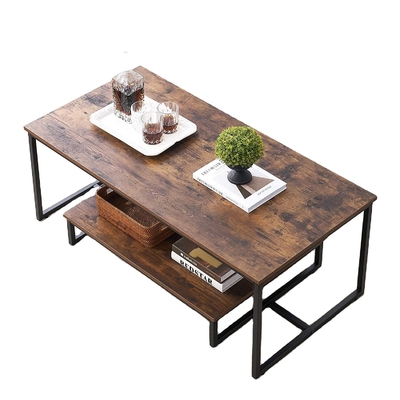 Tableaux latéraux rustiques d'emboîtement rectangulaire de table basse en bois et en métal