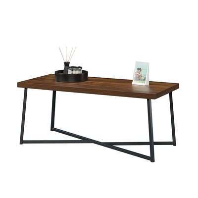 Style moderne extérieur de table basse en bois et en métal d'emboîtement d'ODM avec les jambes croisées