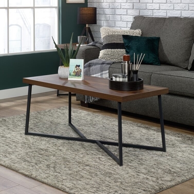 Style moderne extérieur de table basse en bois et en métal d'emboîtement d'ODM avec les jambes croisées