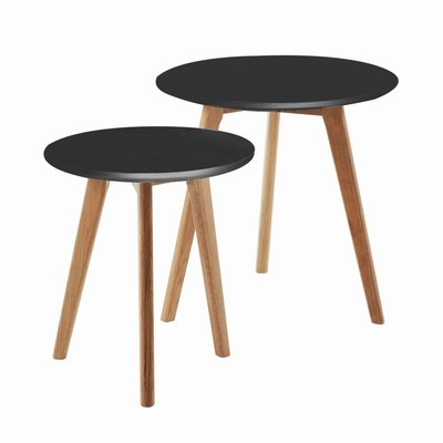 La table basse solide de la Scandinavie de rond en bois de chêne a placé 2 avec le dessus de forces de défense principale