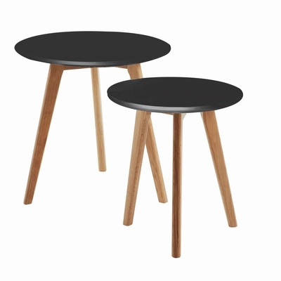 La table basse solide de la Scandinavie de rond en bois de chêne a placé 2 avec le dessus de forces de défense principale