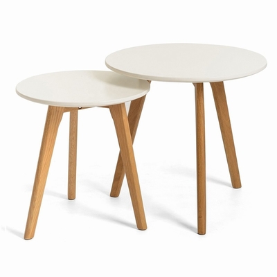 La table basse solide de la Scandinavie de rond en bois de chêne a placé 2 avec le dessus de forces de défense principale