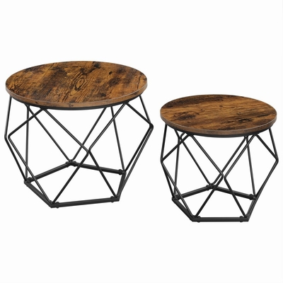 Grands bois de noix et table basse nichés antiques en métal