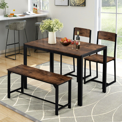 Table de salle à manger en bois adaptée aux besoins du client en métal avec le banc et chaises pour le restaurant