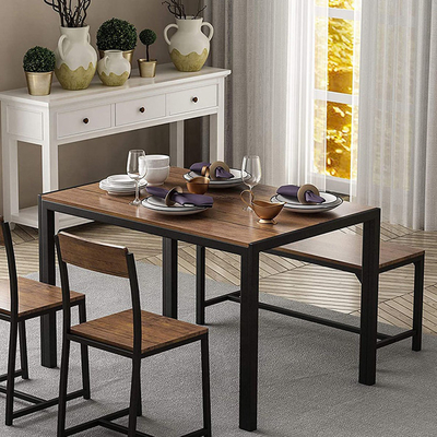 Table de salle à manger en bois adaptée aux besoins du client en métal avec le banc et chaises pour le restaurant