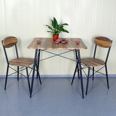 Dessus en bois de table de salle à manger en métal de Brown 2 Seater et de forces de défense principale d'ensemble de chaise