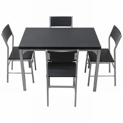 La table de salle à manger noire en bois à la maison a placé 4 chaises de Seater avec le cadre en métal