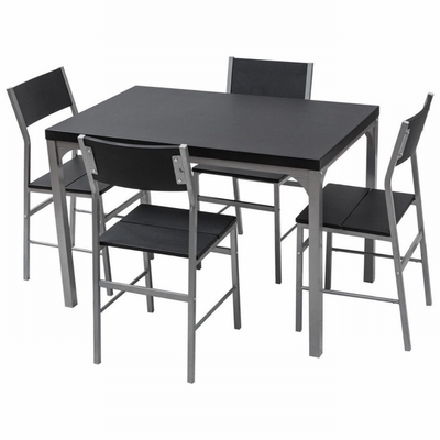 La table de salle à manger noire en bois à la maison a placé 4 chaises de Seater avec le cadre en métal