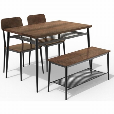 La table de salle à manger et le banc rustiques rectangulaires de la moitié du siècle ont placé avec 4 chaises