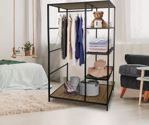 Métal et support en bois de stockage de tissu de forces de défense principale pour la chambre à coucher