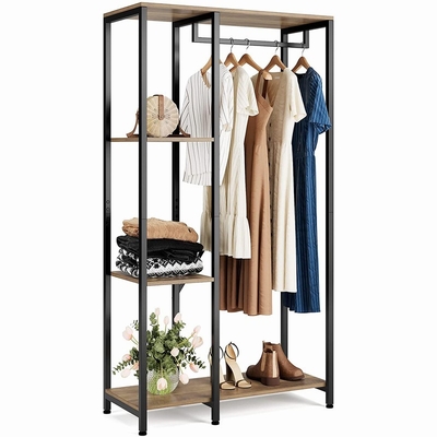Garde-robe rustique Hall Tree For Bedroom Apartment de supports de stockage de vêtements en bois en métal